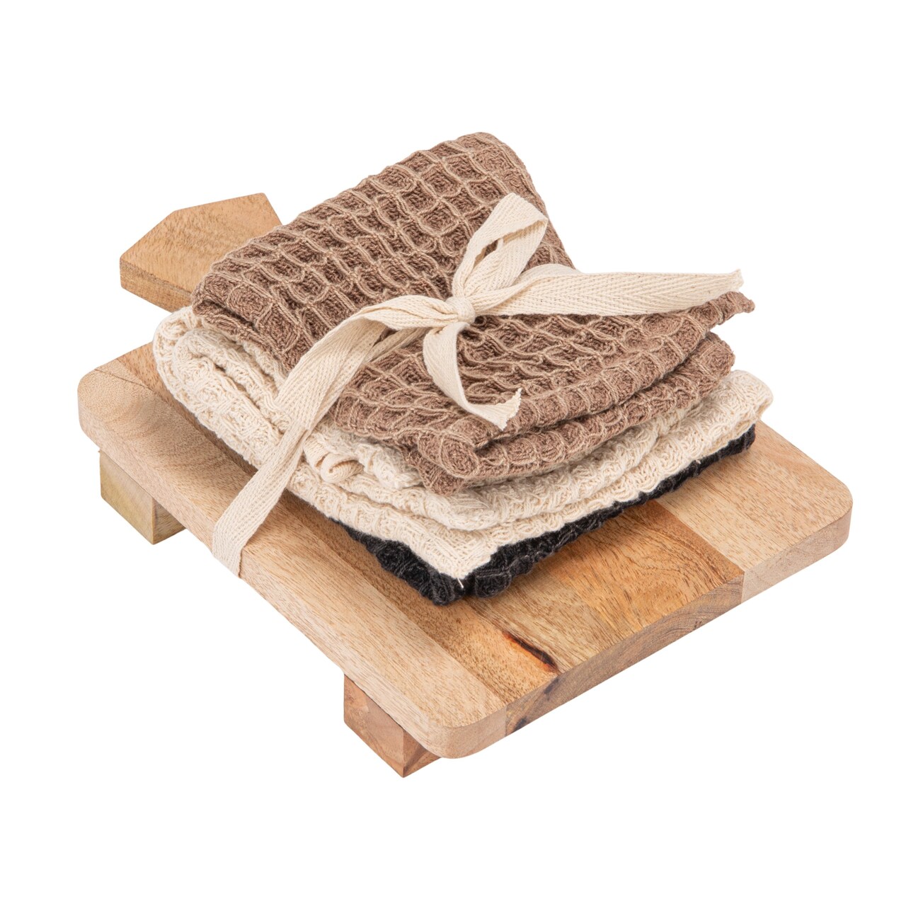 Hello Honey Mango Wood Cheese Board and 3-Piece Stonewashed Cotton Tea Towel Set